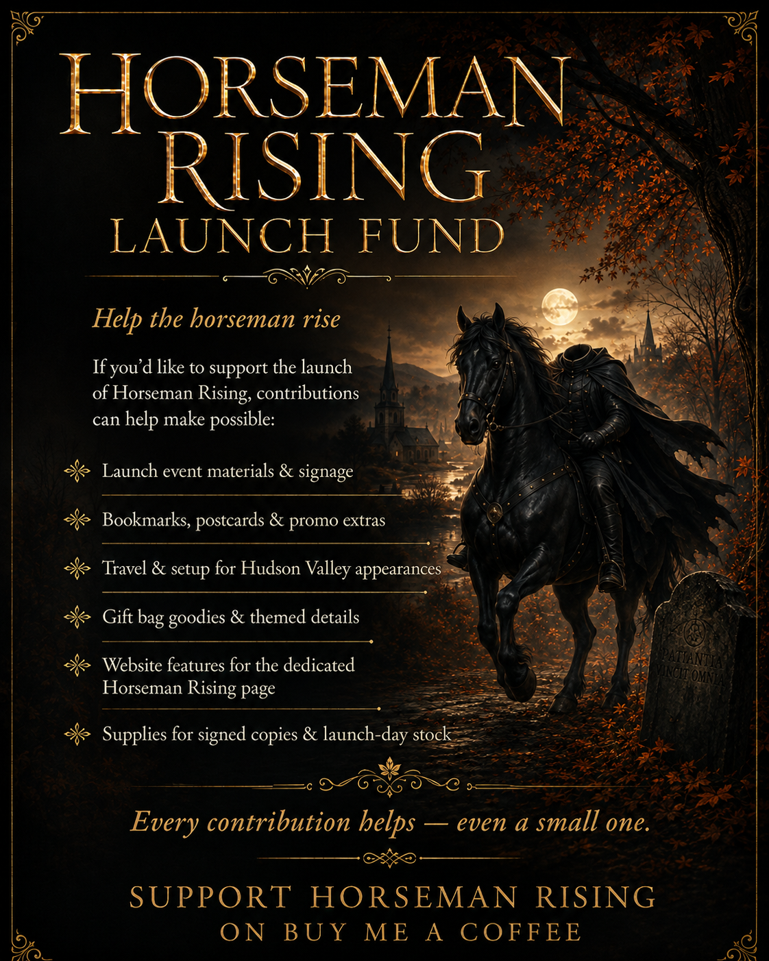 Horseman Rising launch fund and the ways contributions support the book launch